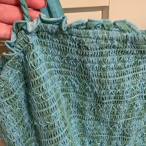 Anthropology Smocked Top Sundress, Size Large, Aqua & Green stripes, VGUC
